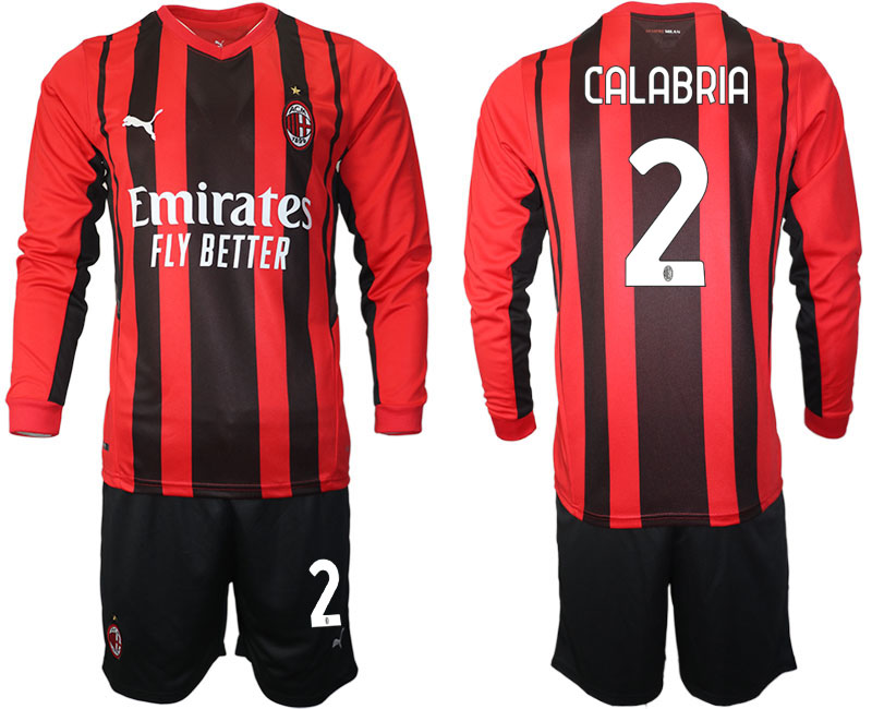 Men 2021-2022 Club Ac Milan home red Long Sleeve #2 Soccer Jersey